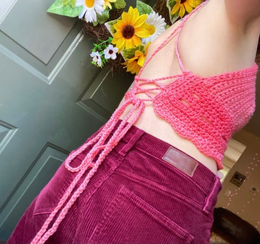 Ombré Flower Queen Crochet Crop Top