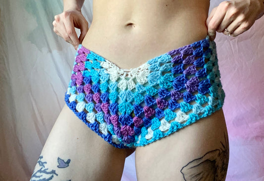 Cosmic Sounds Granny Square Booty Bootie Shorts