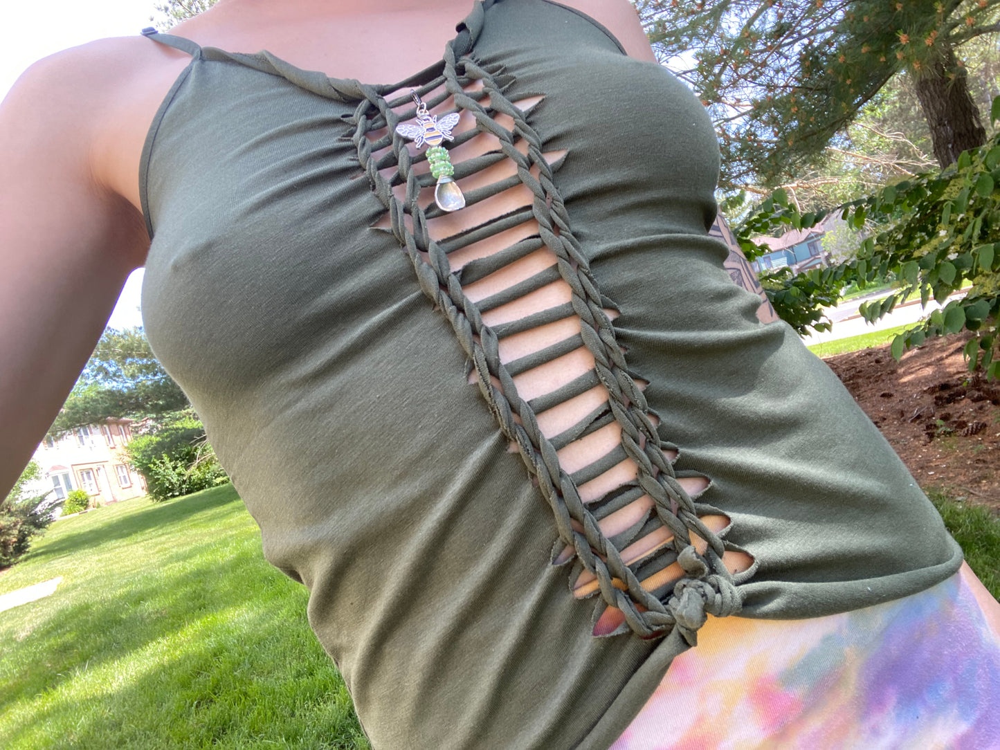 S-XL One of a Kind: ArtCatCreations SunnyDazeee Collab Slit Weave Top with Handmade Bee Spoonie